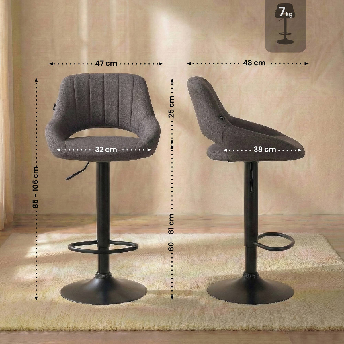 2er Set Barhocker Milet Stoff B – Ansicht 9