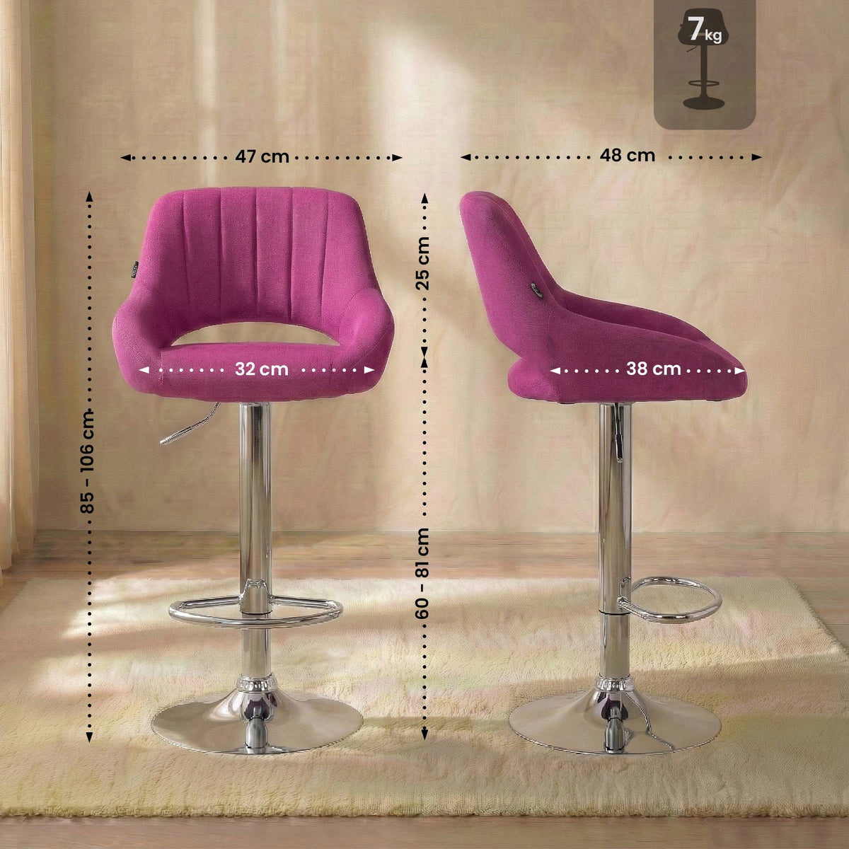 Barhocker Milet Stoff chrom – Ansicht 2
