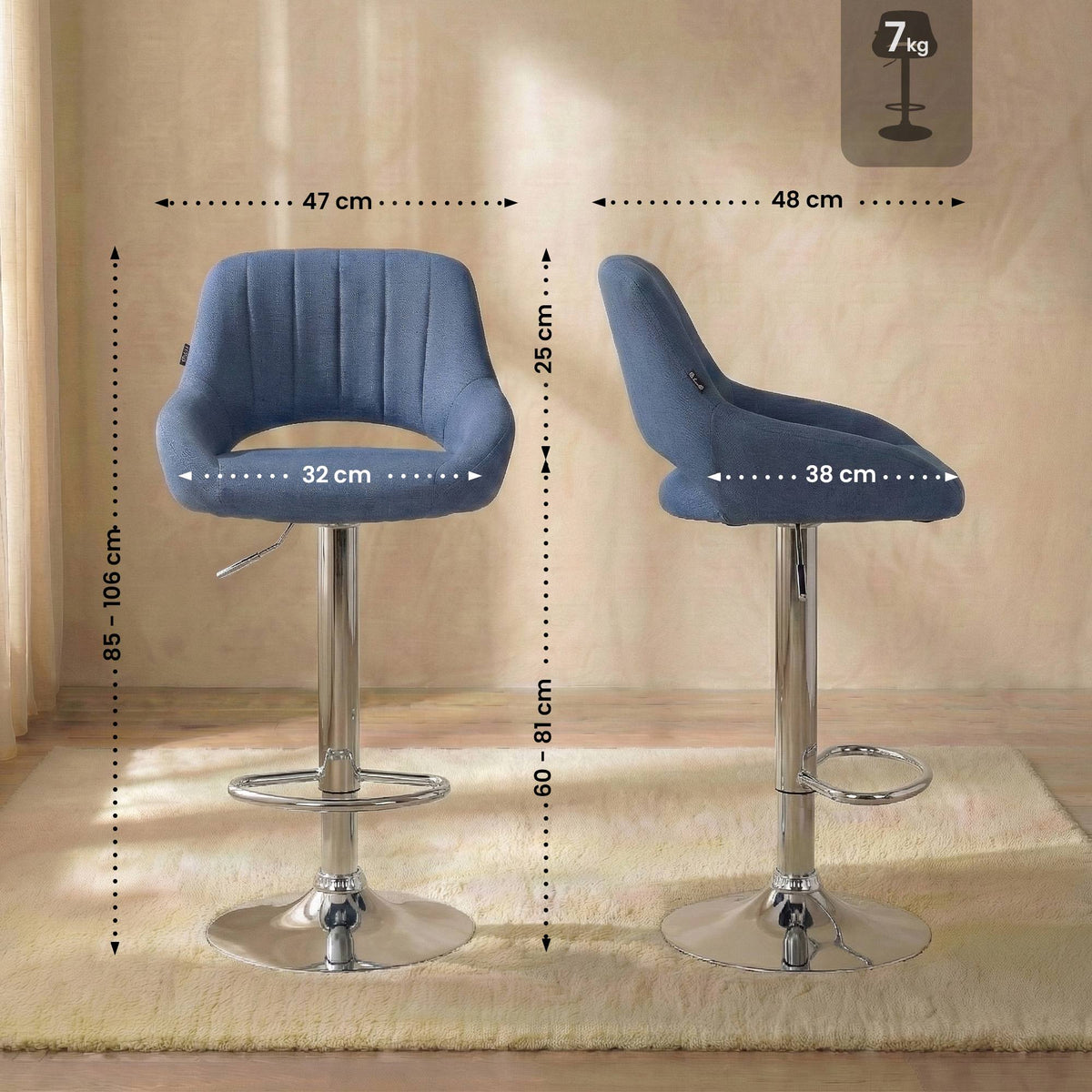 Barhocker Milet Stoff chrom – Ansicht 16