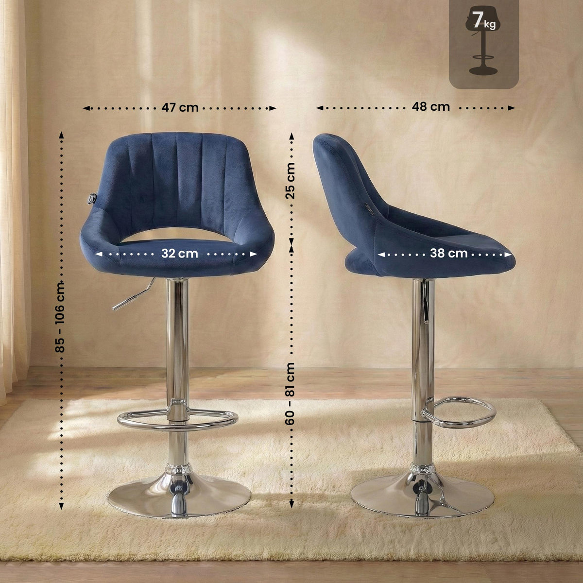 Barhocker Milet Samt chrom – Ansicht 2