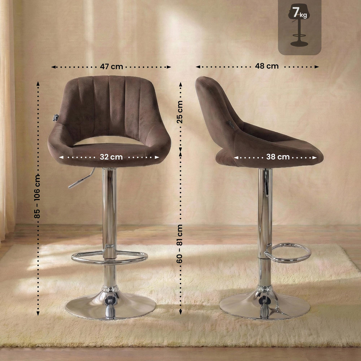 2er Set Barhocker Milet Samt C – Ansicht 2