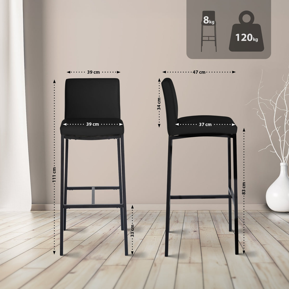 2er Set Barhocker Freeport Kunstleder B – Ansicht 9