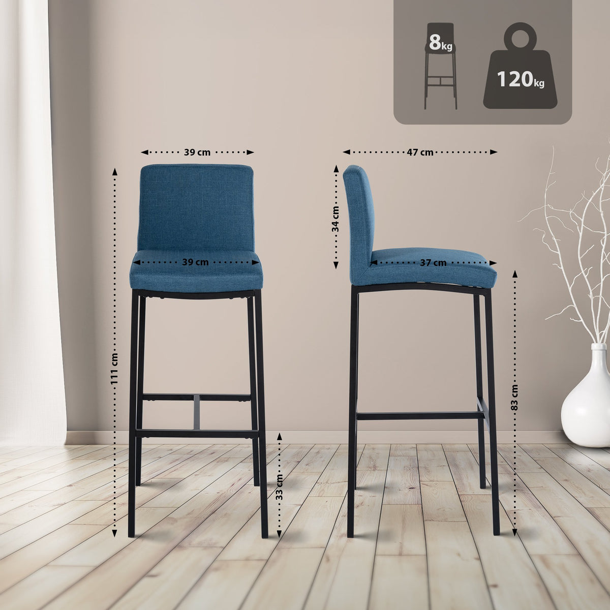 2er Set Barhocker Freeport Stoff B – Ansicht 9