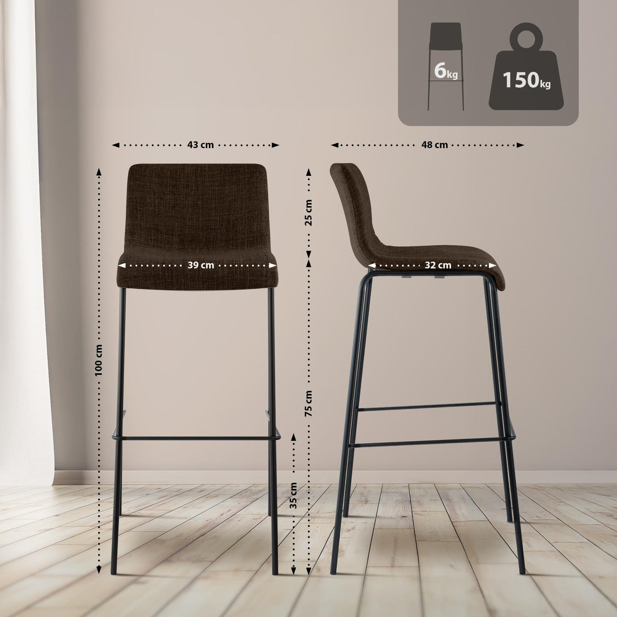 Barhocker Hoover Stoff 4-Fuß Gestell schwarz – Ansicht 9