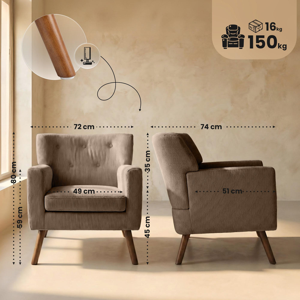 Sessel Kioni Cord – Ansicht 9