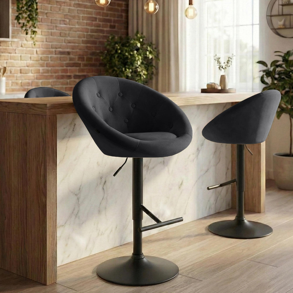 Barhocker London Samt schwarz – Ansicht 17