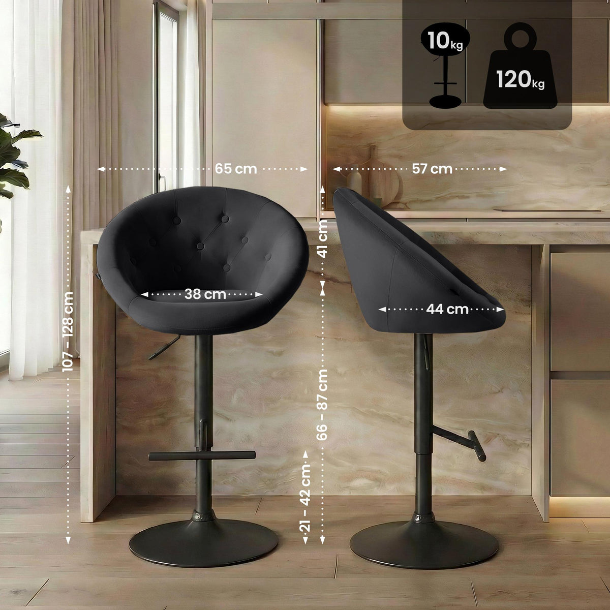 Barhocker London Samt schwarz – Ansicht 16