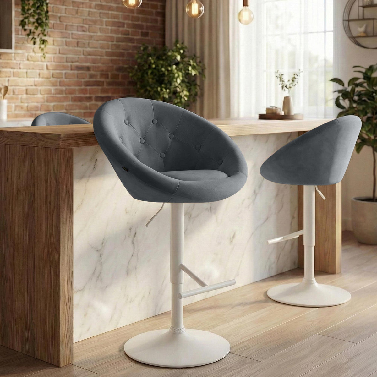 Barhocker London Samt weiß – Ansicht 3