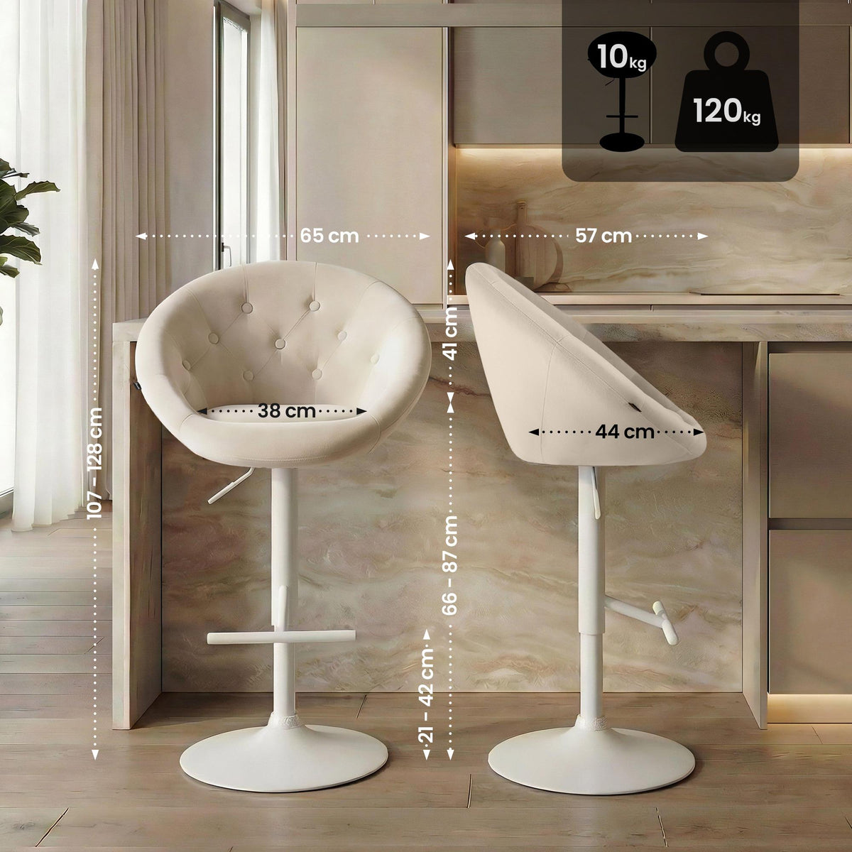 Barhocker London Samt weiß – Ansicht 9