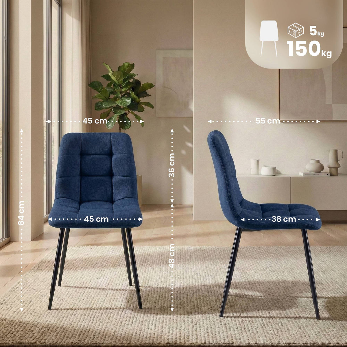 4er Set Esszimmerstühle Antibes Stoff – Ansicht 2