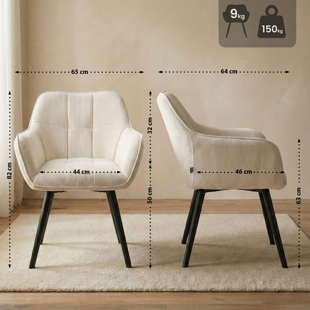 Esszimmerstuhl Vienna Cord schwarz – Ansicht 9
