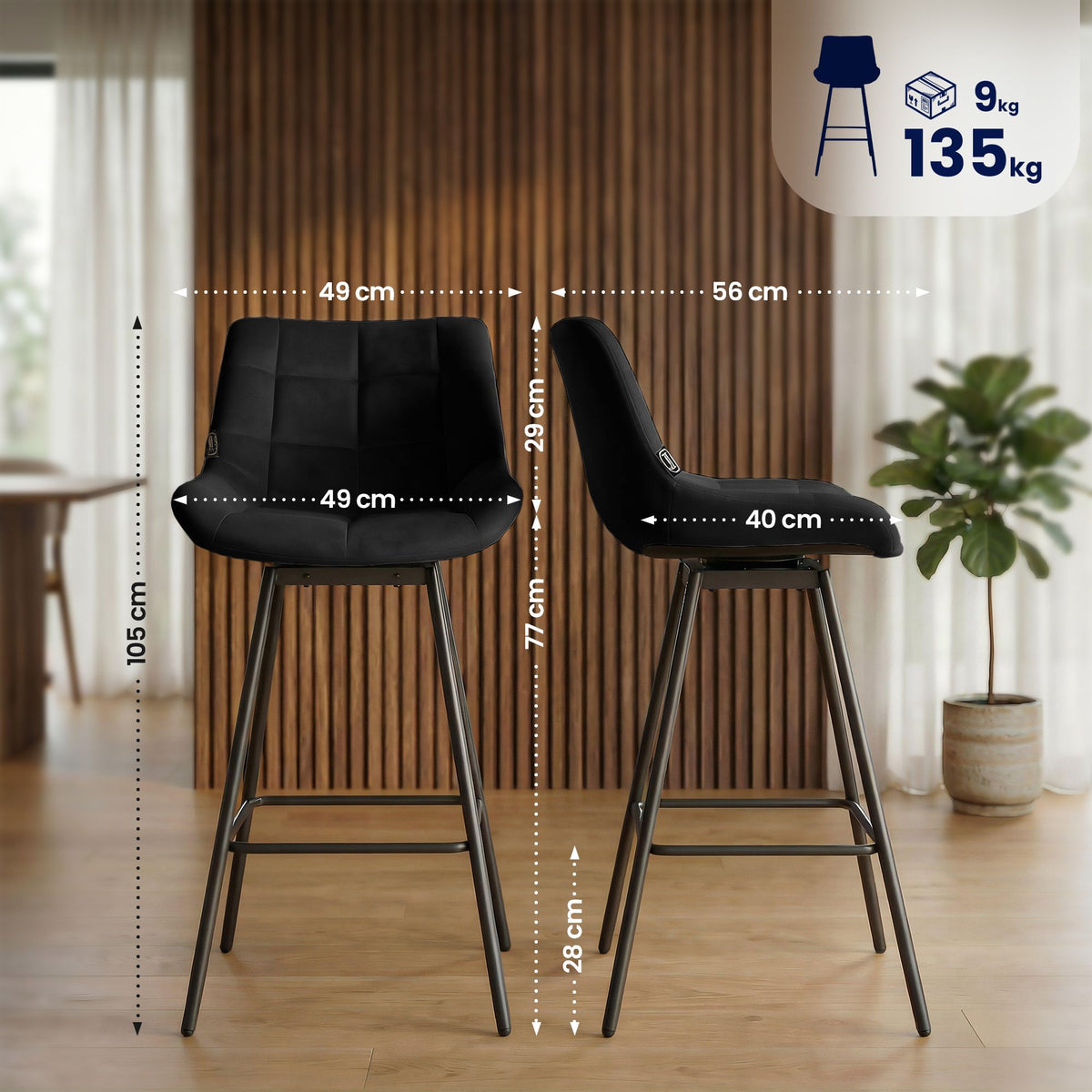 4er Set Barhocker Weston Schwenkbar Samt – Ansicht 9