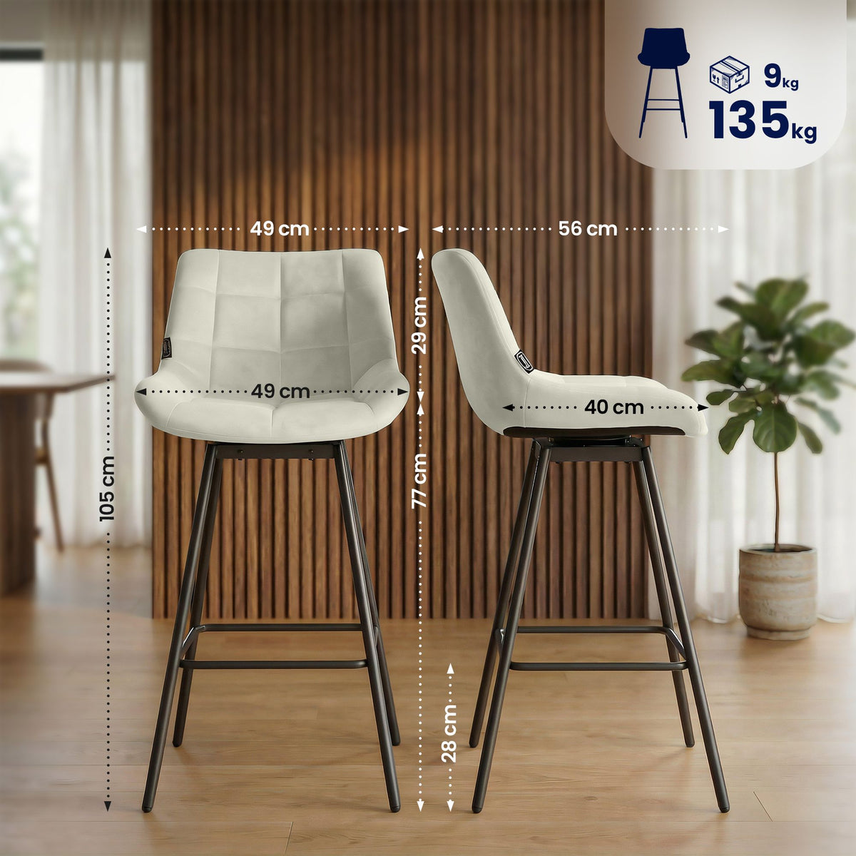 4er Set Barhocker Weston Schwenkbar Samt – Ansicht 16