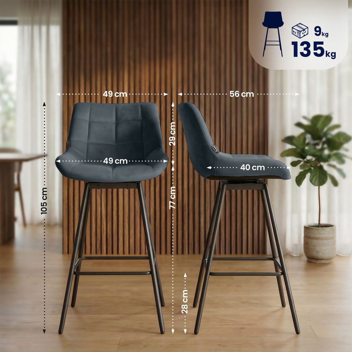 Barhocker Weston Schwenkbar Samt – Ansicht 2