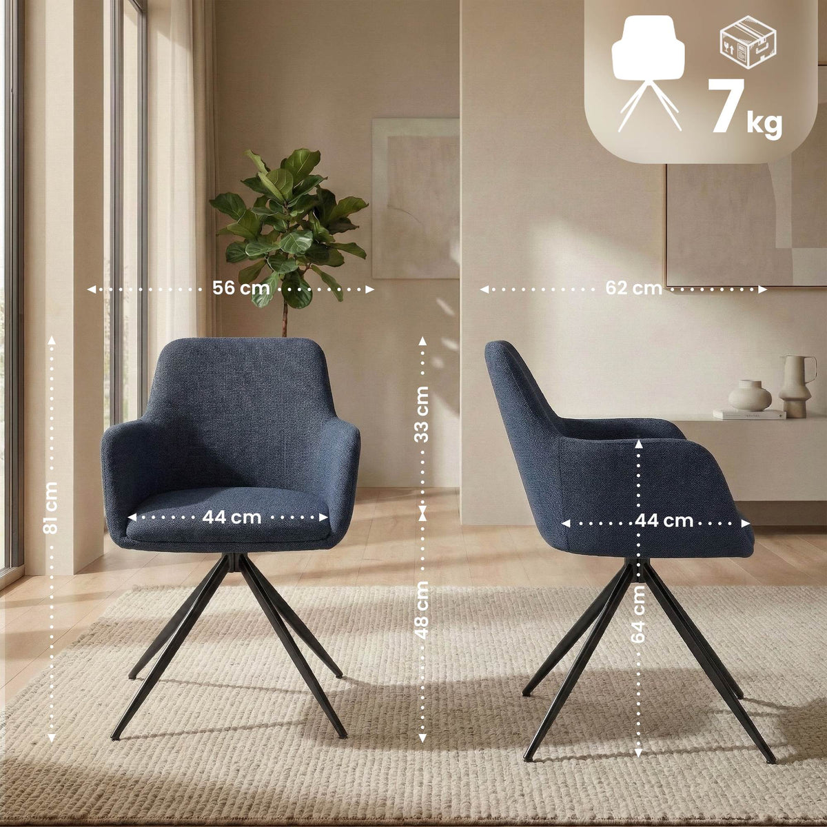 2er Set Esszimmerstuhl Olema Stoff – Ansicht 2