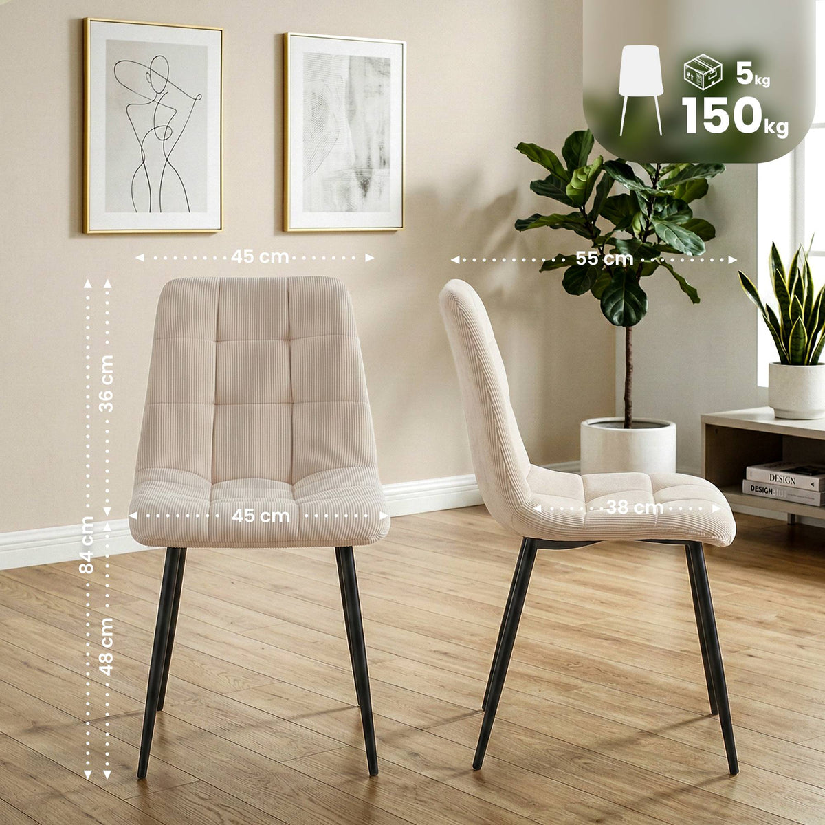 2er Set Esszimmerstuhl Antibes Cord – Ansicht 2