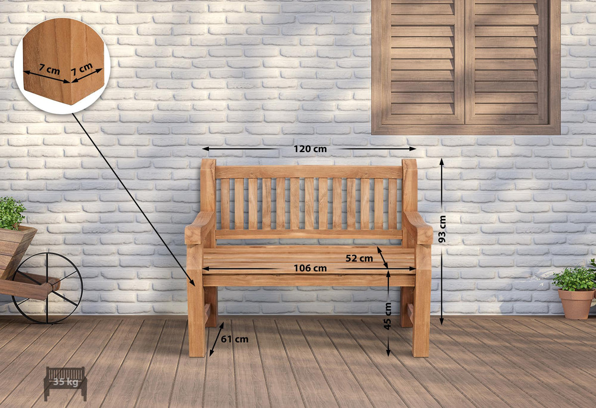 Teakbank Daxon mit Sitzkissen 120 cm – Ansicht 3
