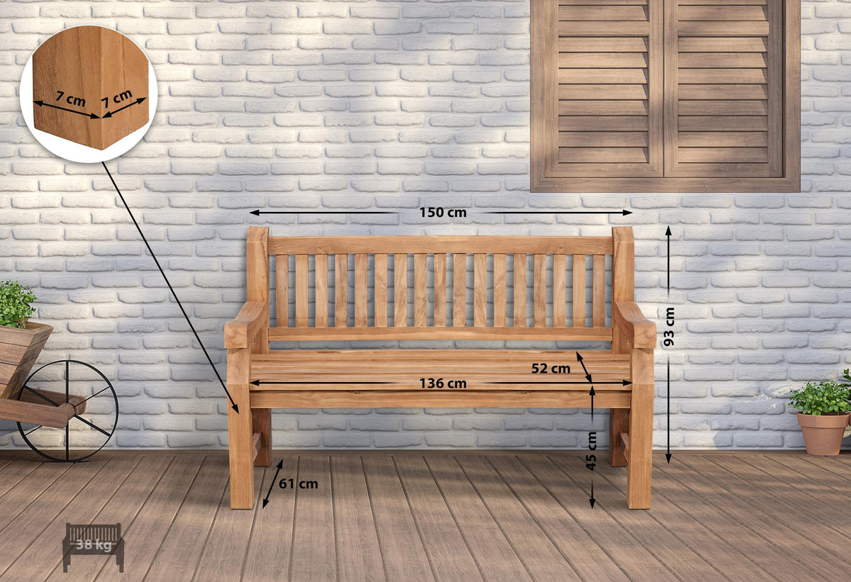 Teakbank Daxon mit Sitzkissen 150 cm – Ansicht 3