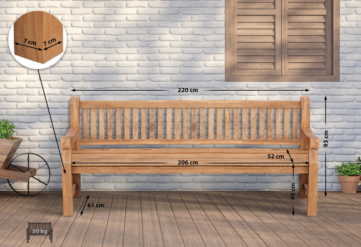 Teakbank Daxon mit Sitzkissen 220 cm – Ansicht 10