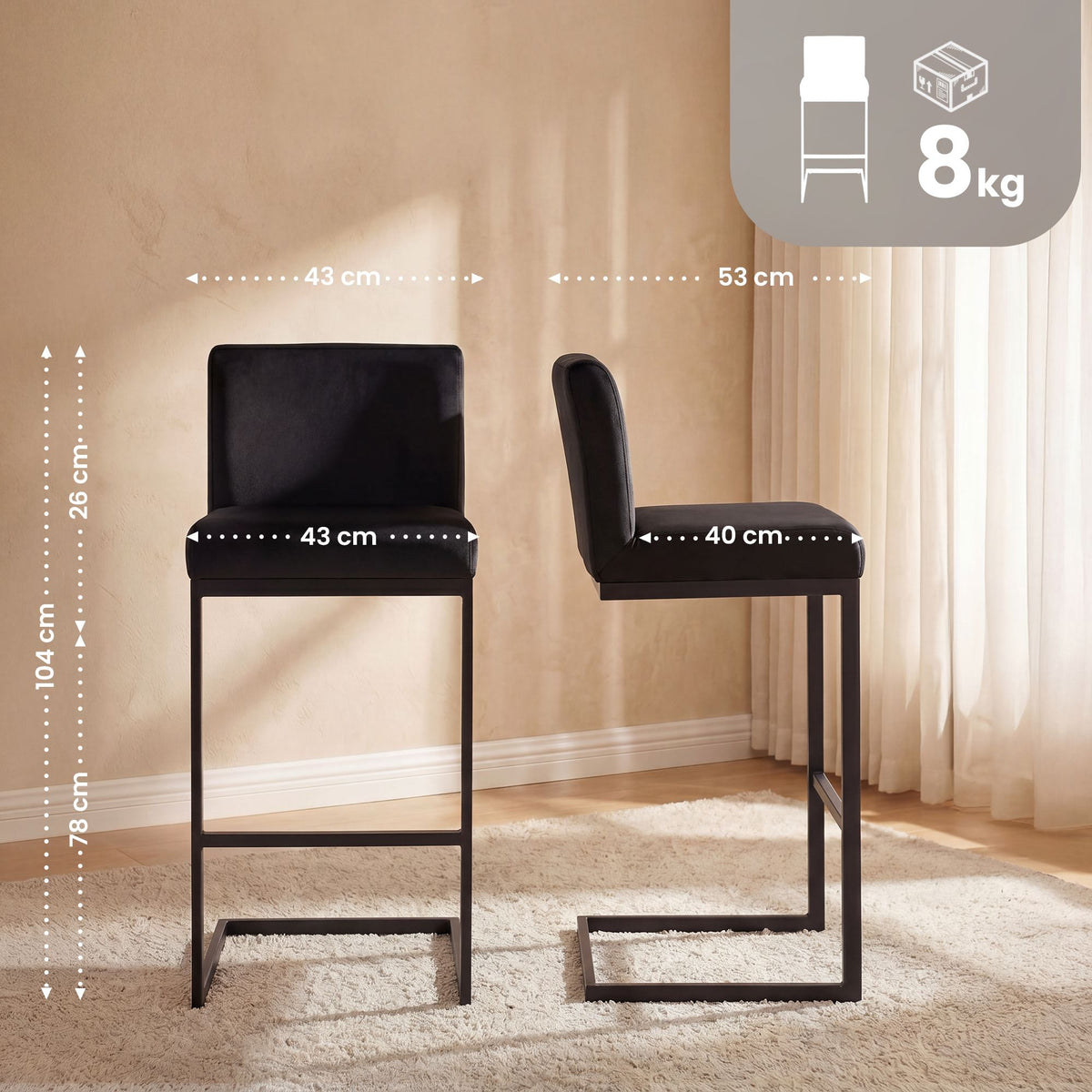 2er Set Barhocker Hopewell Samt B – Ansicht 16
