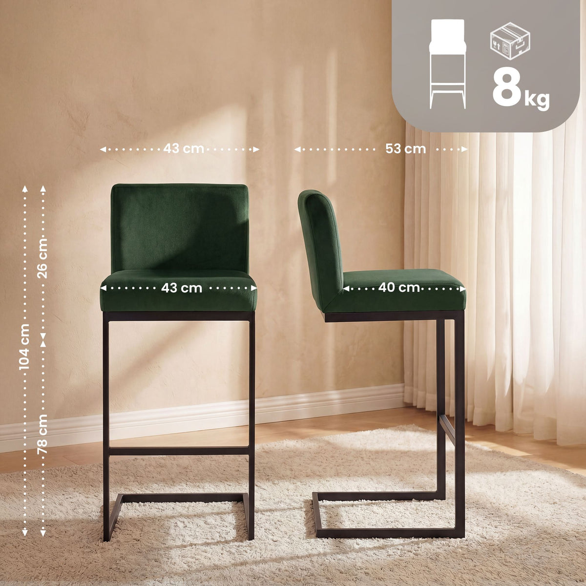 2er Set Barhocker Hopewell Samt B – Ansicht 9