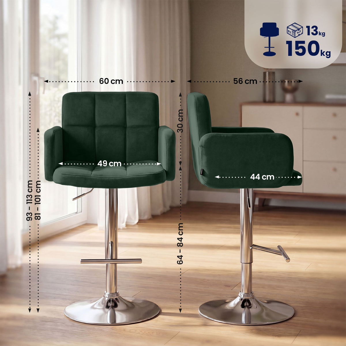 Barhocker Los Angeles Samt chrom – Ansicht 2