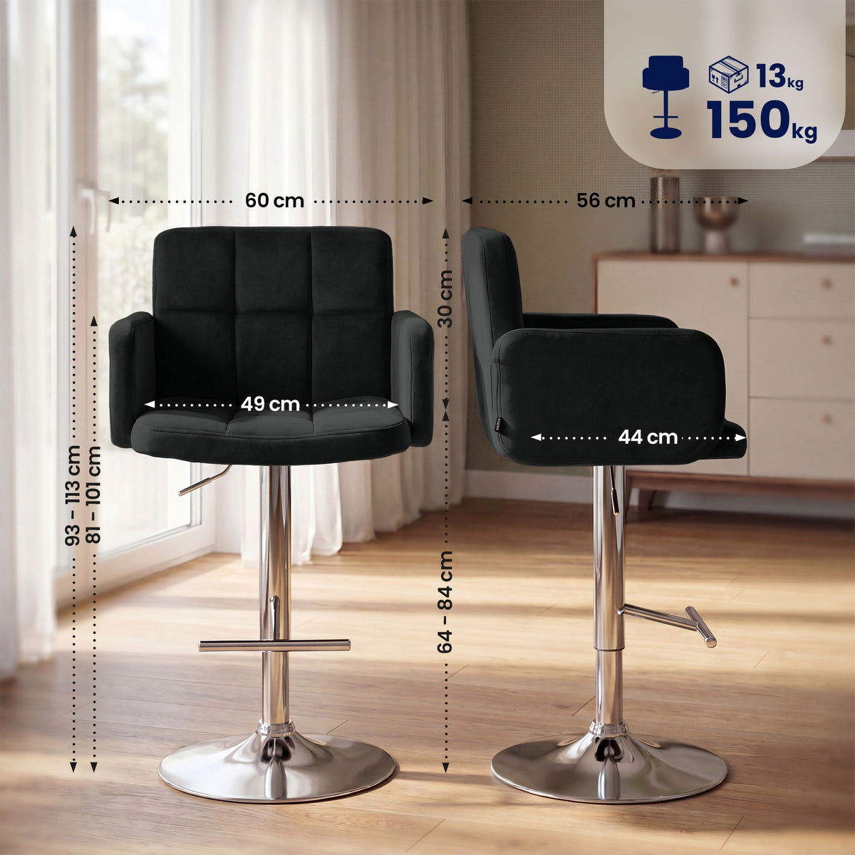 Barhocker Los Angeles Samt chrom – Ansicht 9