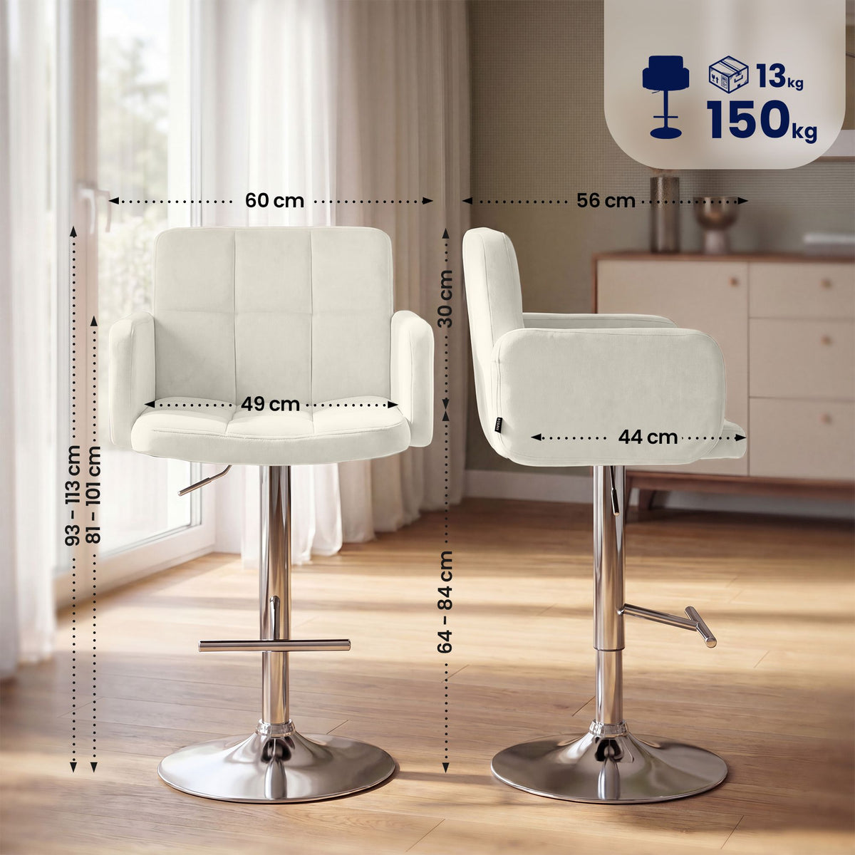 2er Set Barhocker Los Angeles Samt chrom – Ansicht 16