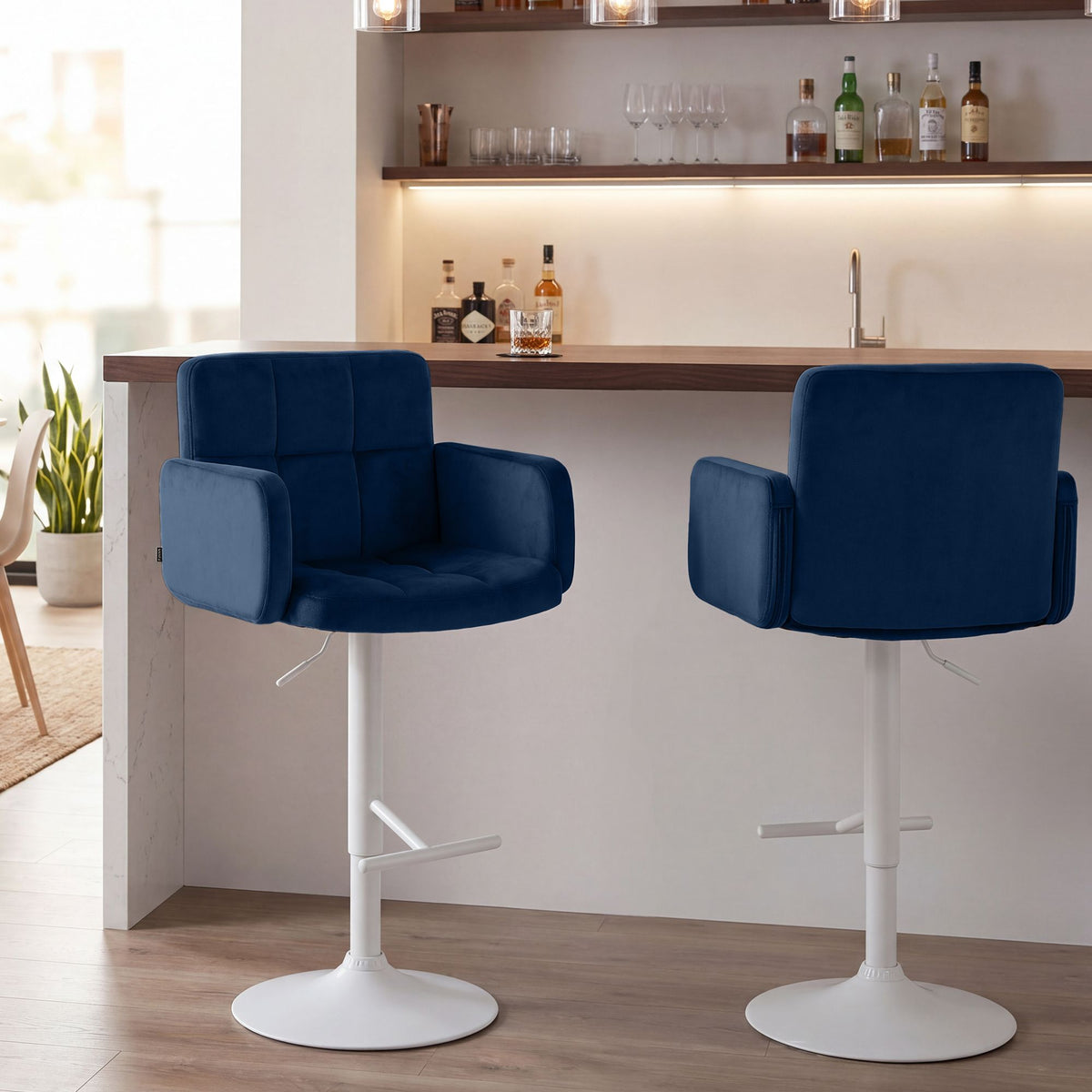 2er Set Barhocker Los Angeles Samt weiß – Ansicht 10