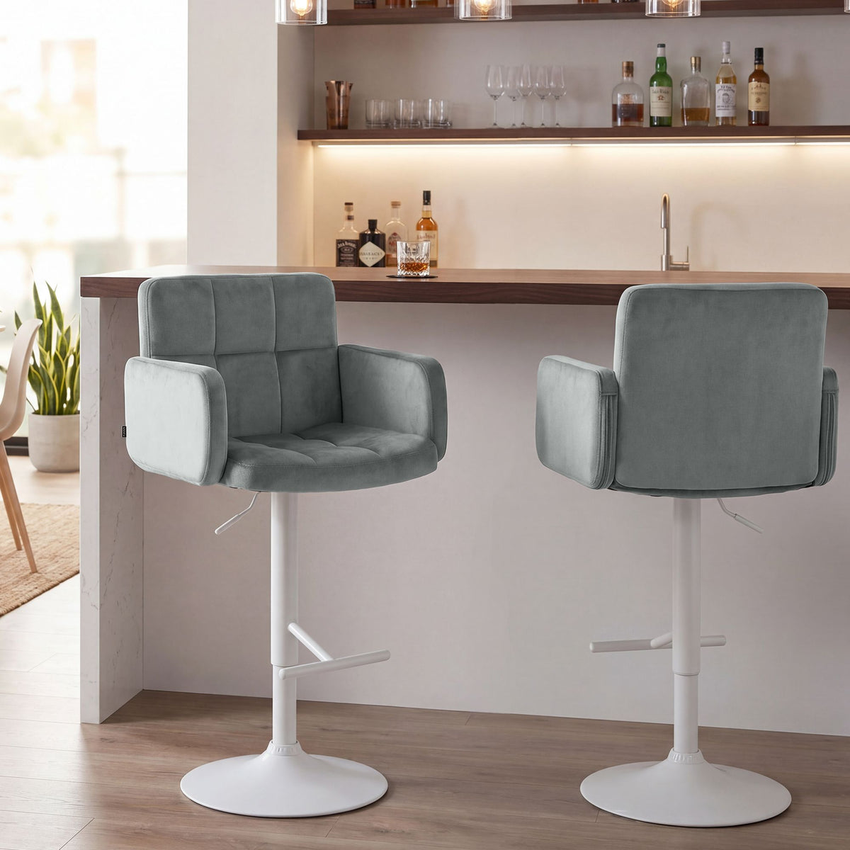 2er Set Barhocker Los Angeles Samt weiß – Ansicht 17