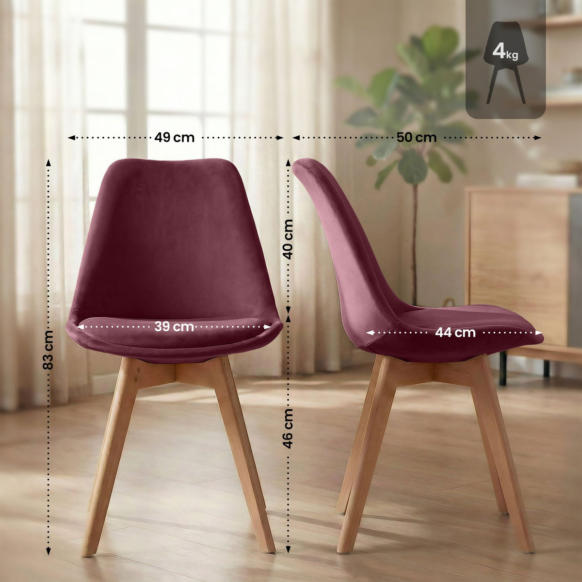 4er Set Stuhl Linares Samt – Ansicht 9