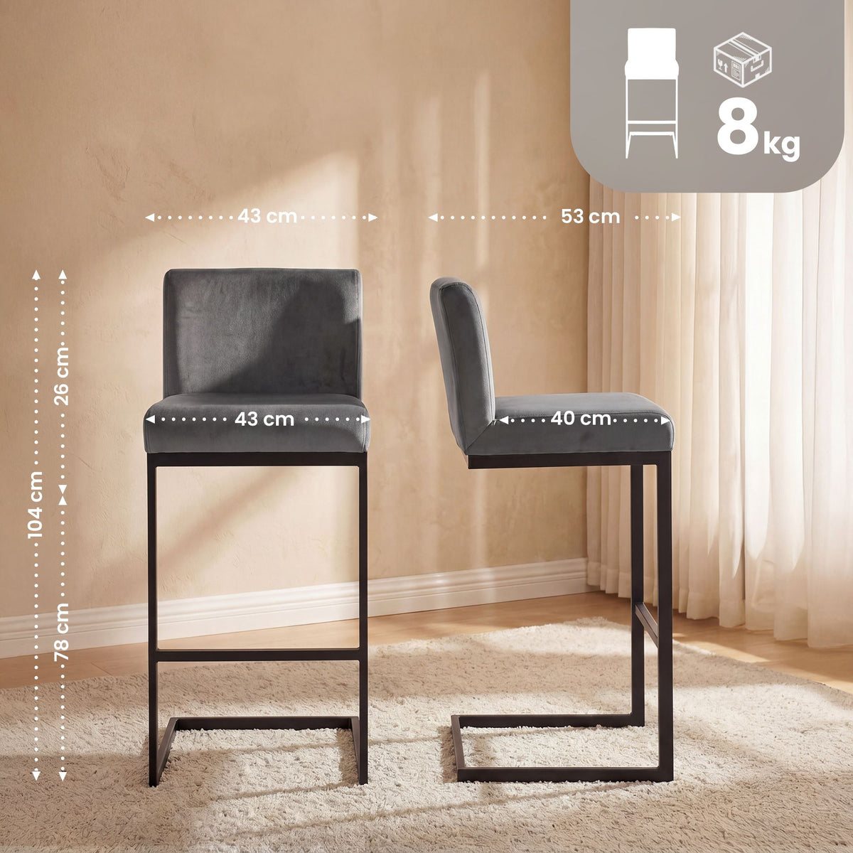 Barhocker Hopewell Samt B – Ansicht 2