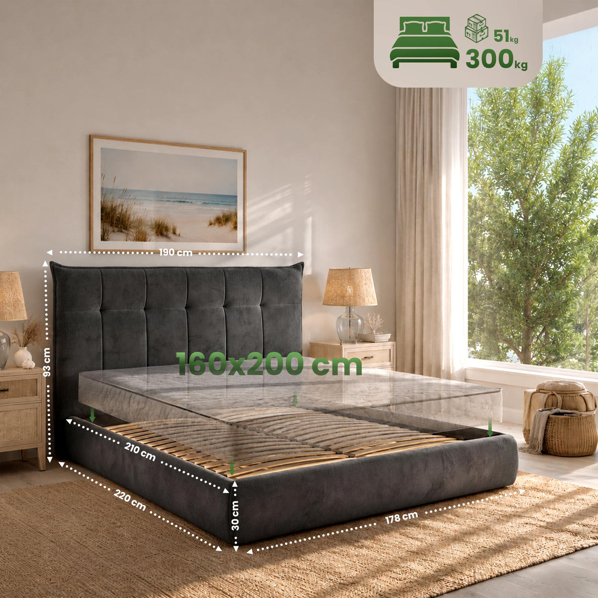 Bett Mirka 160x200 cm Stoff – Ansicht 3