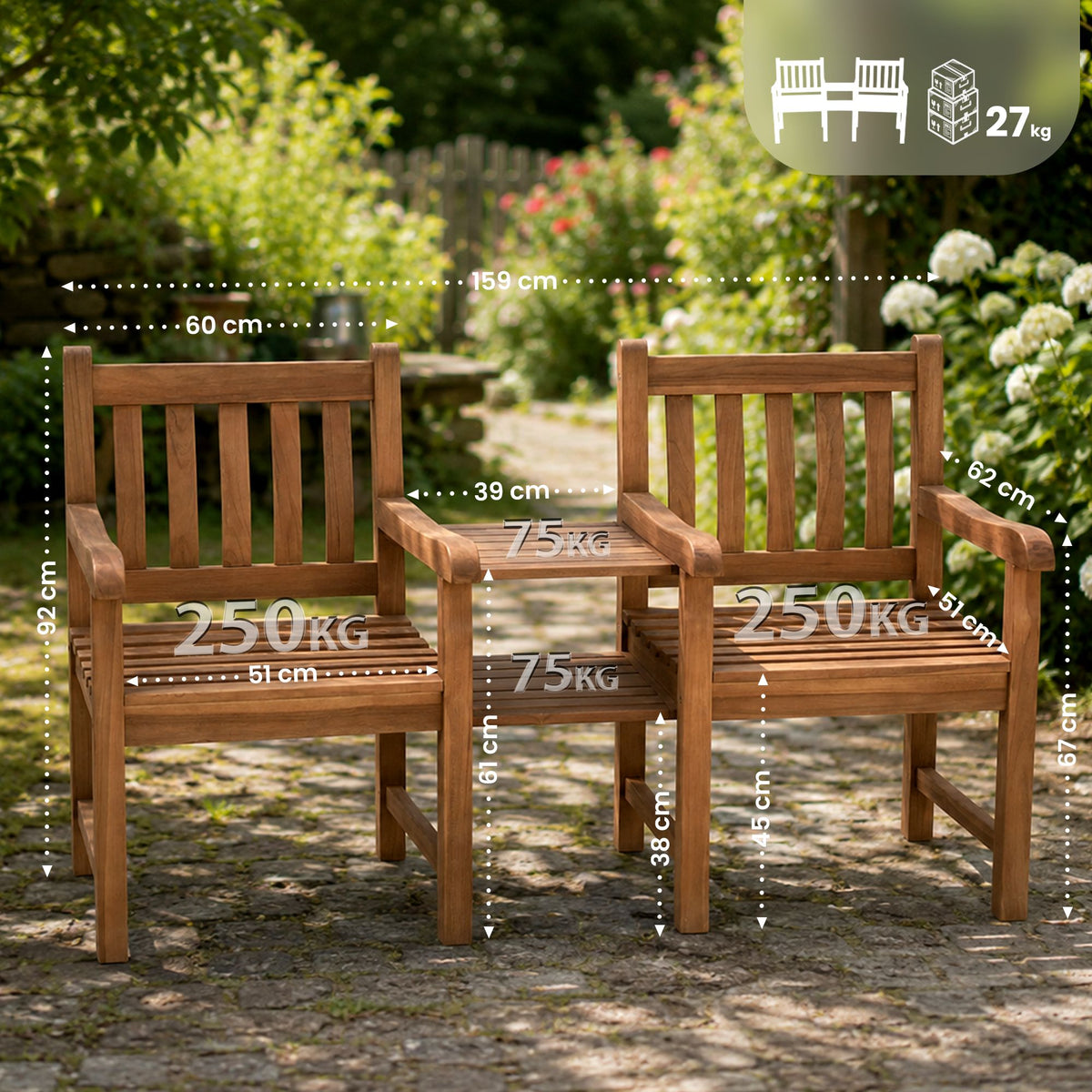 Teakbank Briony mit Tisch – Ansicht 2