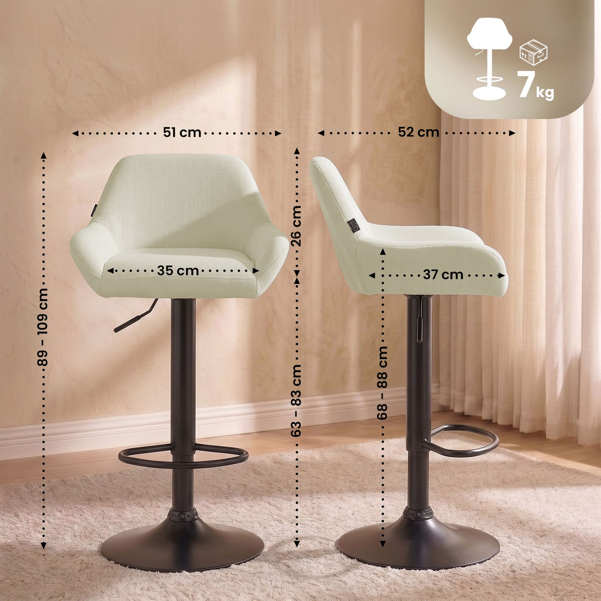 2er Set Barhocker Braga Stoff schwarz – Ansicht 9
