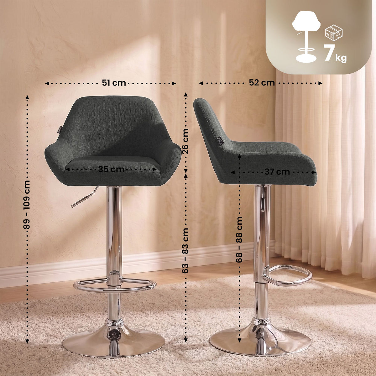 2er Set Barhocker Braga Stoff chrom – Ansicht 16