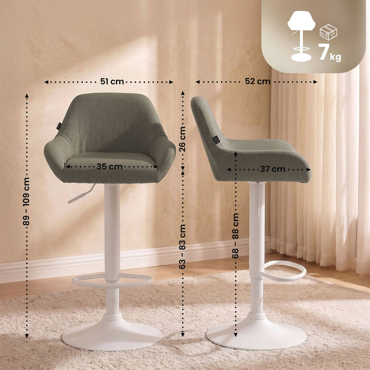 Barhocker Braga Stoff weiß – Ansicht 2