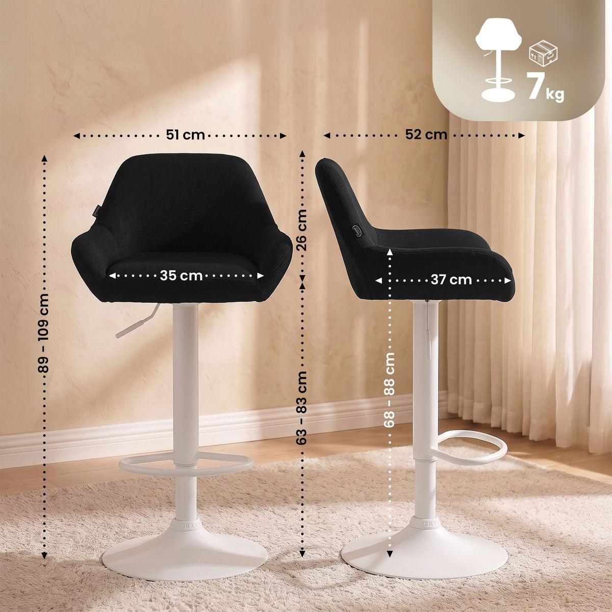 Barhocker Braga Stoff weiß – Ansicht 10