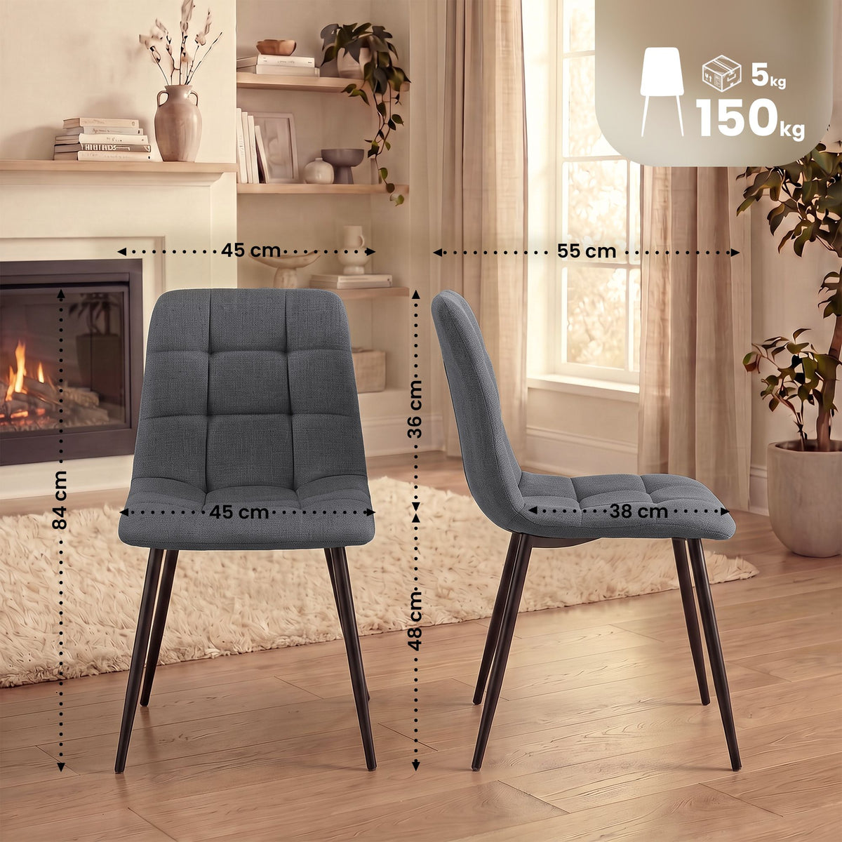 2er Set Esszimmerstuhl Tilde Stoff – Ansicht 9