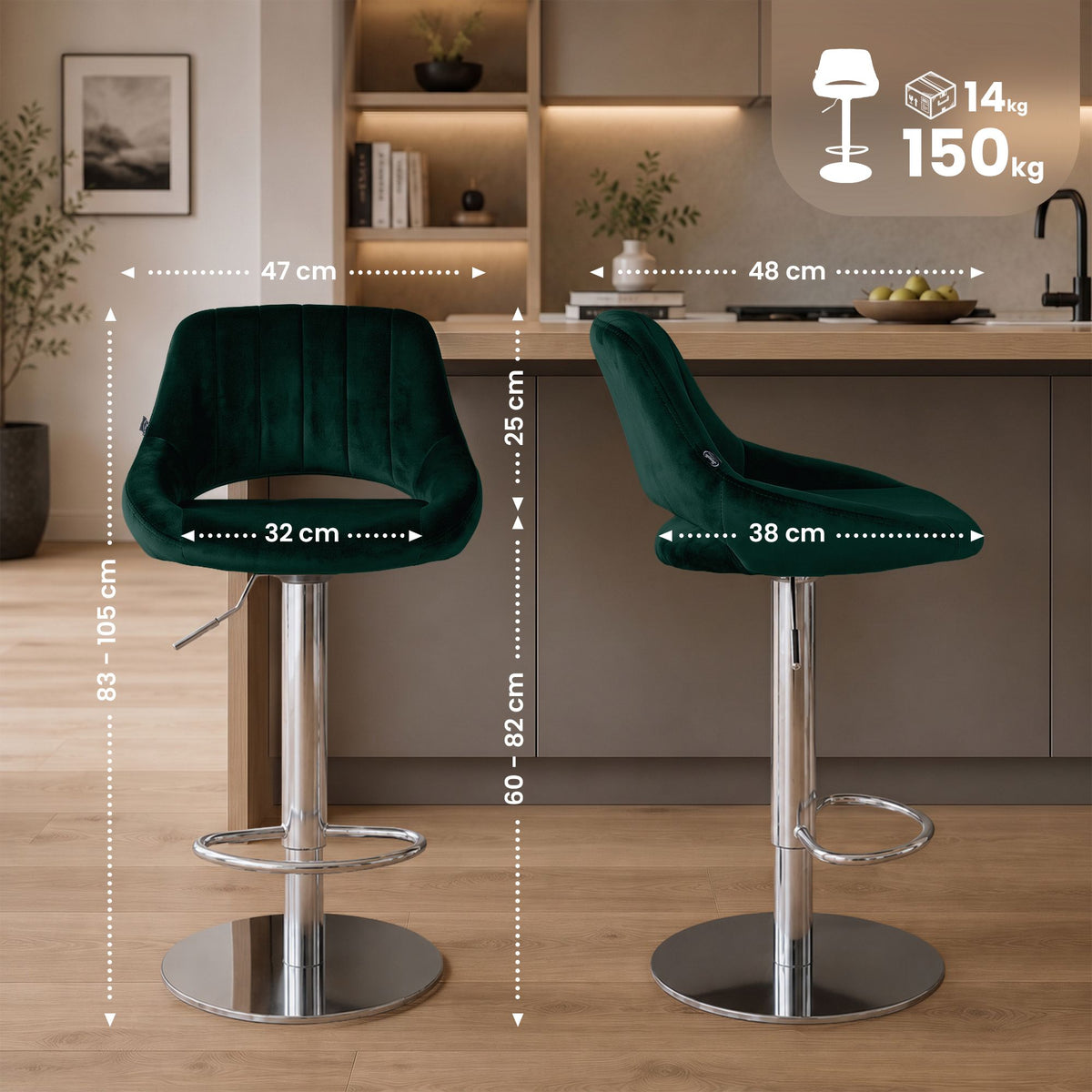 2er Set Barhocker HD Milet C Samt – Ansicht 16