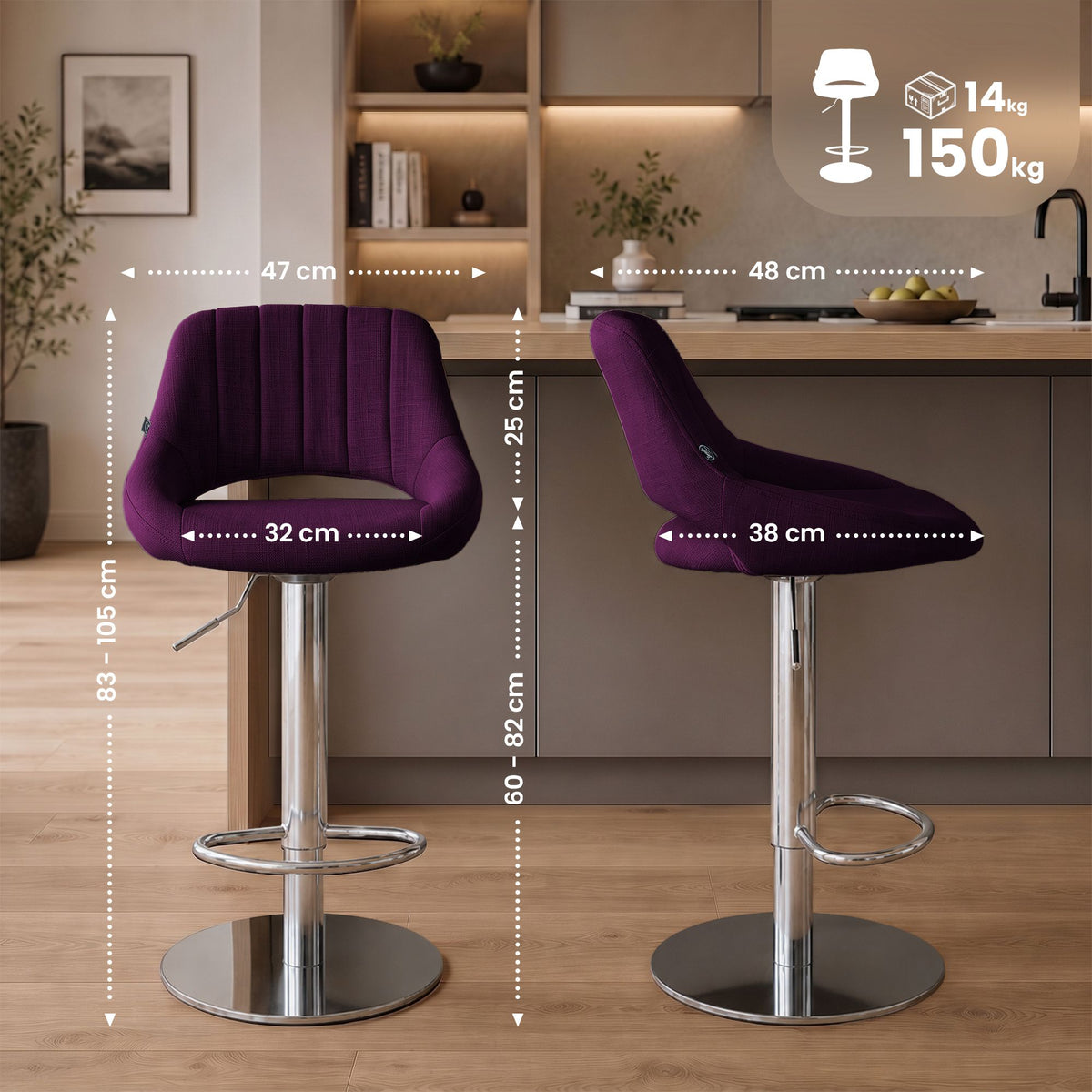 2er Set Barhocker HD Milet C Stoff – Ansicht 9