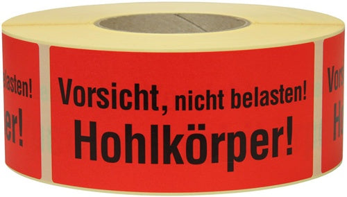 Warnetiketten Maße 145x70mm Papier Vorsicht nicht belastbarer Hohlkörper!