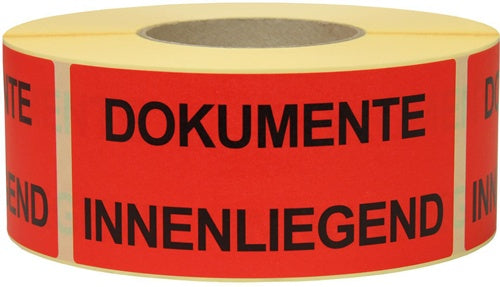Warnetiketten Maße 145x70mm Papier rot DOKUMENTE innenliegend TRANSPAK