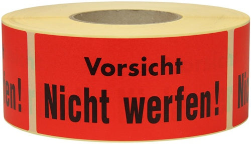 Warnetiketten Maße 145x70mm Papier rot Vorsicht Nicht werfen TRANSPAK