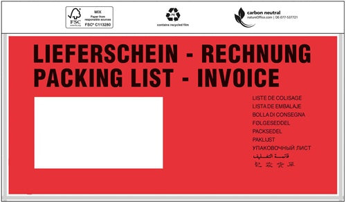 Dokumententaschen Standard Maße 240x110mm DIN-lang mDruck Dokumente TRANSPAK - VPE: 1000
