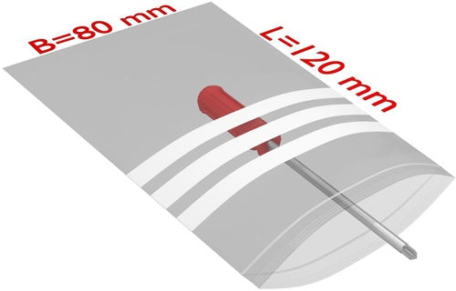 Druckverschlussbeutel mBeschriftungsfeld Maße 80x120mm S50µ PE transparent - VPE: 1000