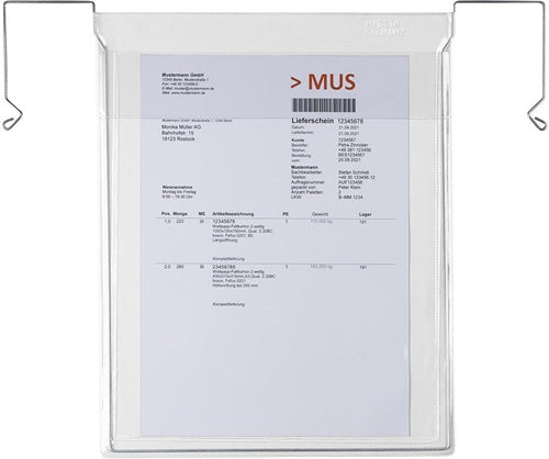 Drahtbügeltasche Maße 330x247mm A4 S180µ hoch mKlappe PVC-Weichfolie TRANSPAK - VPE: 200