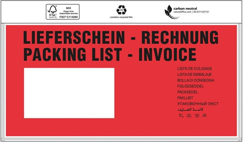 Dokumententaschen Premium Maße 240x110mm DIN-lang mDruck Liefersch/Rechg - VPE: 1000