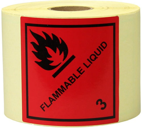 Etiketten Maße 100x100mm Papier rot Aufdruck Flammable Liquid TRANSPAK