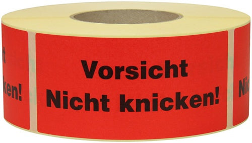Warnetiketten Maße 145x70mm Papier rot Vorsicht Nicht knicken TRANSPAK